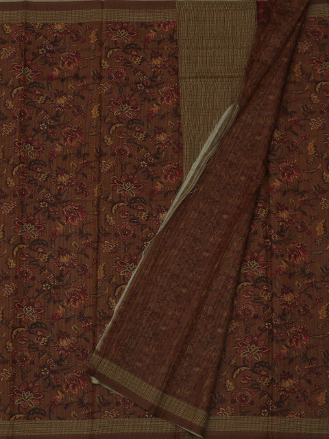 

Pothys Coffee Brown Printed Jute Silk Saree