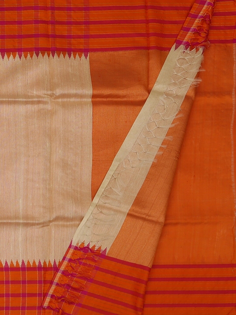 

Pothys Cream-Coloured Solid Jute Silk Saree