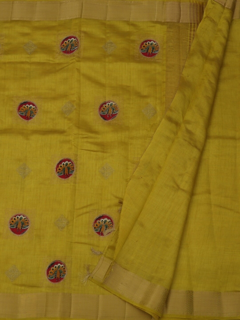 

Pothys Mustard Yellow & Red Jute Silk Printed Saree