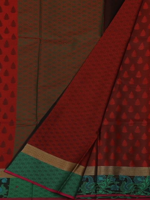 

Pothys Maroon & Green Jute Silk Woven Design Saree