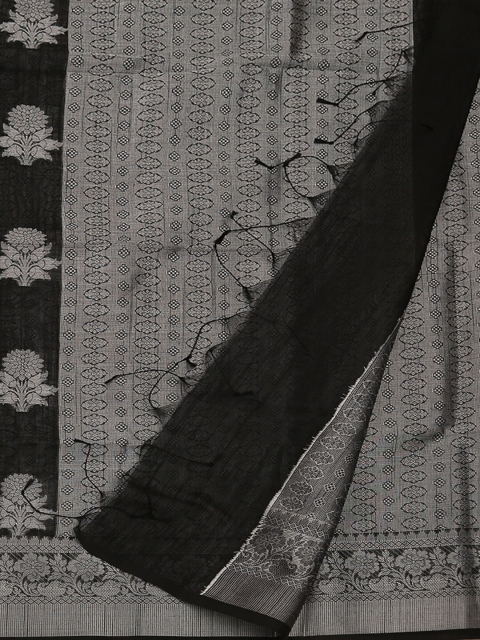 

Pothys Black & Silver-Toned Cotton Blend Woven Design Saree