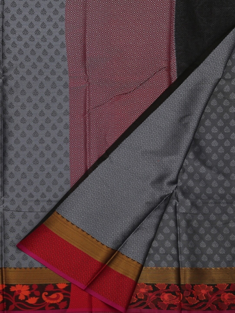 

Pothys Grey & Red Jute Silk Woven Design Saree
