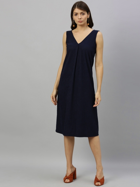 

RAREISM Women Navy Blue Solid A-Line Dress