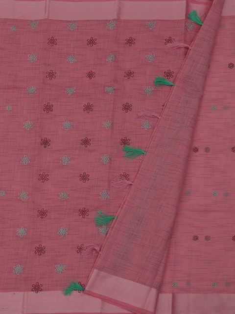 

Pothys Pink & Green Cotton Blend Embroidered Saree