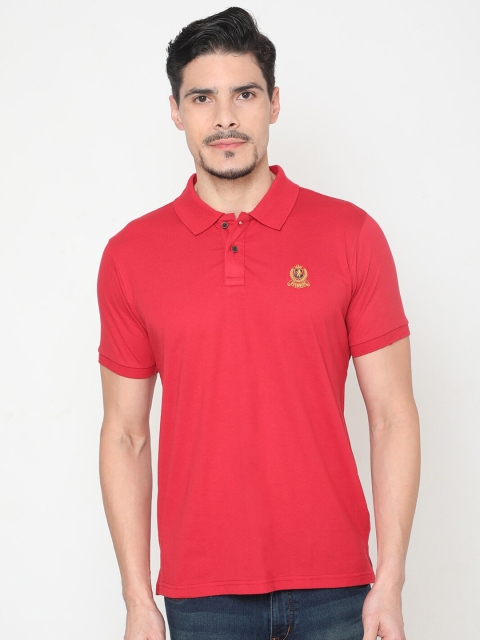 

Oxemberg Men Red Solid Polo Collar Pure Cotton T-shirt