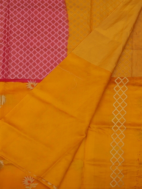 

Pothys Pink & Yellow Jute Silk Woven Design Saree