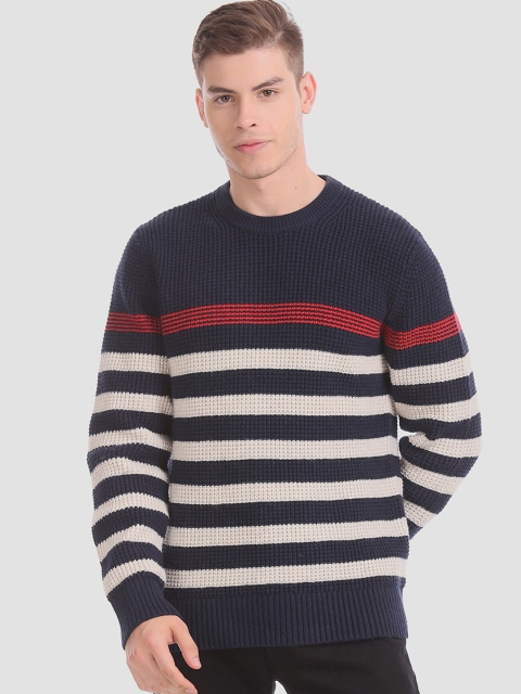 

GAP Men Blue Striped Pullover Sweater