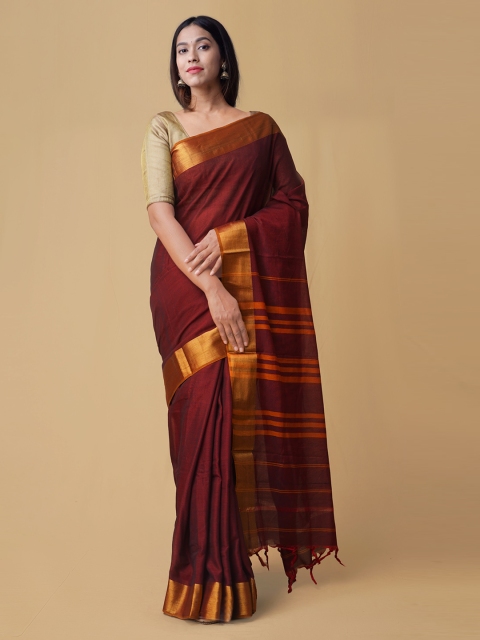 

Unnati Silks Maroon & Gold-Coloured Pure Cotton Striped Narayan Peth Saree