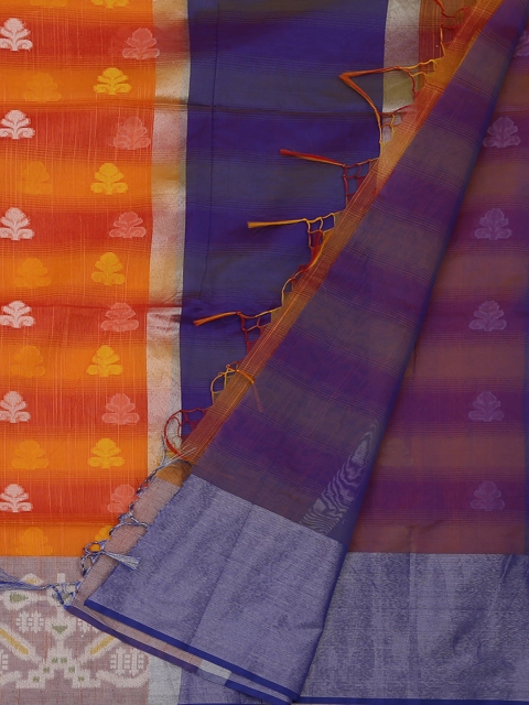 

Pothys Orange & Blue Cotton Blend Woven Design Saree