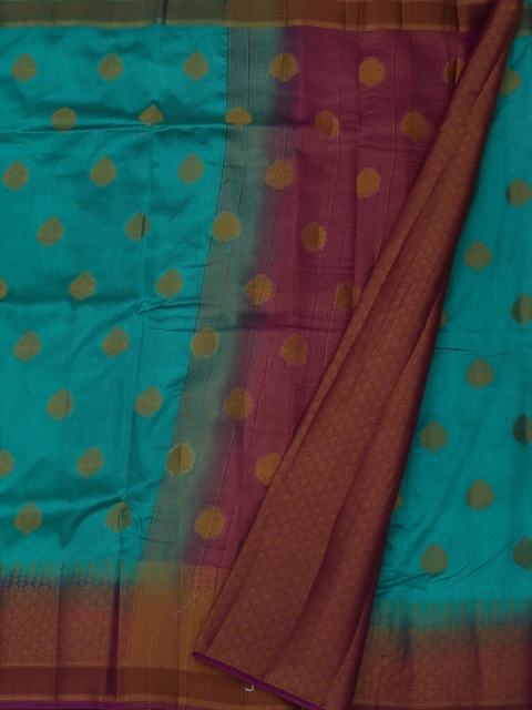 

Pothys Sea Green & Purple Jute Silk Woven Design Saree