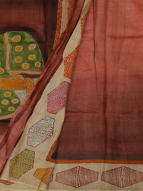 

Pothys Maroon Embroidered Jute Silk Saree