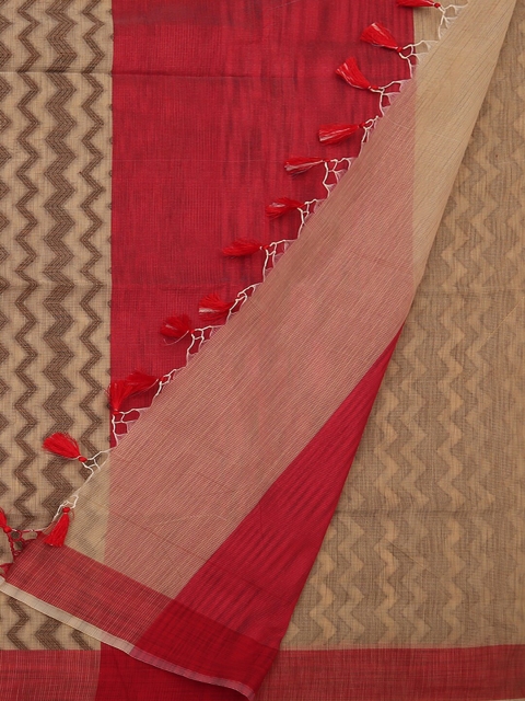 

Pothys Cream-Coloured & Red Supernet Printed Saree