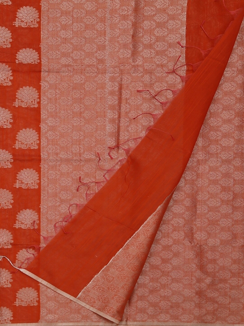 

Pothys Orange & Grey Cotton Blend Woven Design Saree