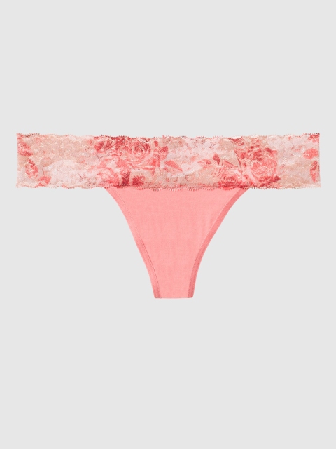 

La Senza Women Coral Pink Floral Printed Remix Cotton Thongs 11059972-3VJH