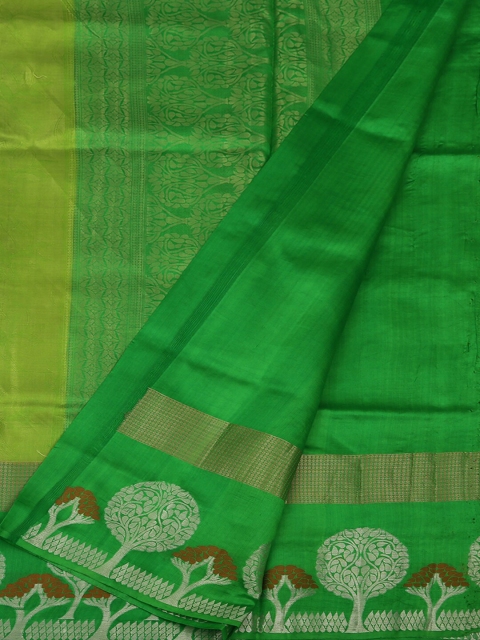 Pothys Green & Gold-Toned Jute Silk Woven Design Saree