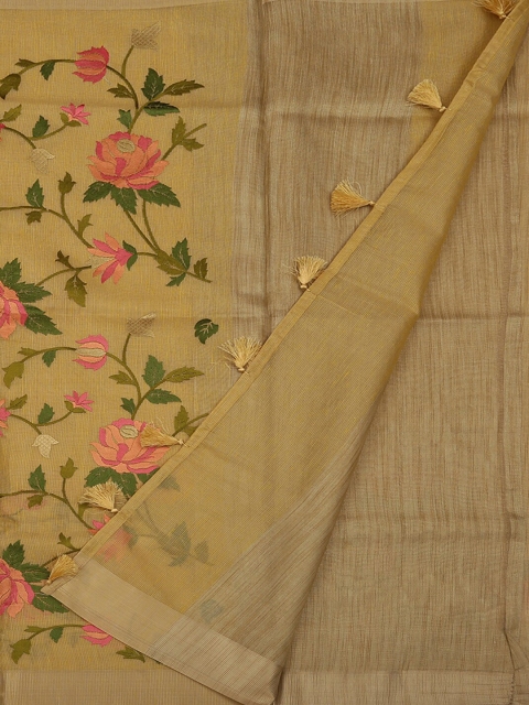 

Pothys Gold-Coloured & Pink Art Silk Embroidered Saree