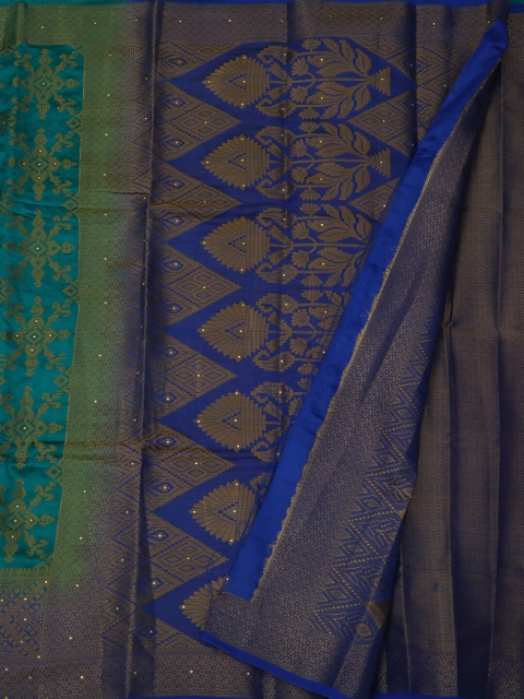

Pothys Green & Blue Jute Silk Woven Design Saree