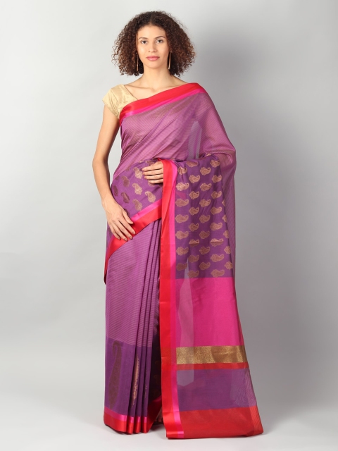 

EthnicRoom Purple & Red Silk Cotton Woven Design Banarasi Saree