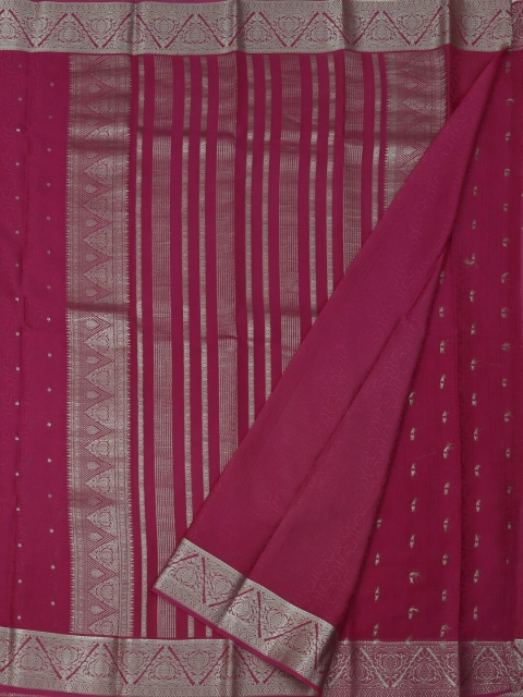 

Pothys Magenta & Silver-Toned Pure Crepe Woven Design Saree