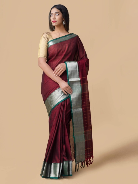

Unnati Silks Maroon Pure Cotton Striped Narayan Peth Handloom Saree
