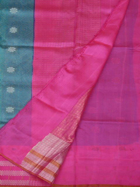 

Pothys Blue & Pink Dupion Silk Woven Design Saree