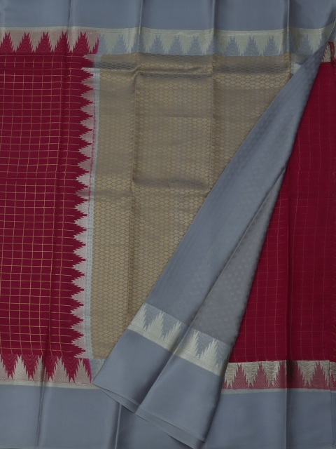 

Pothys Pink & Grey Pure Crepe Checked Mysore Silk Saree