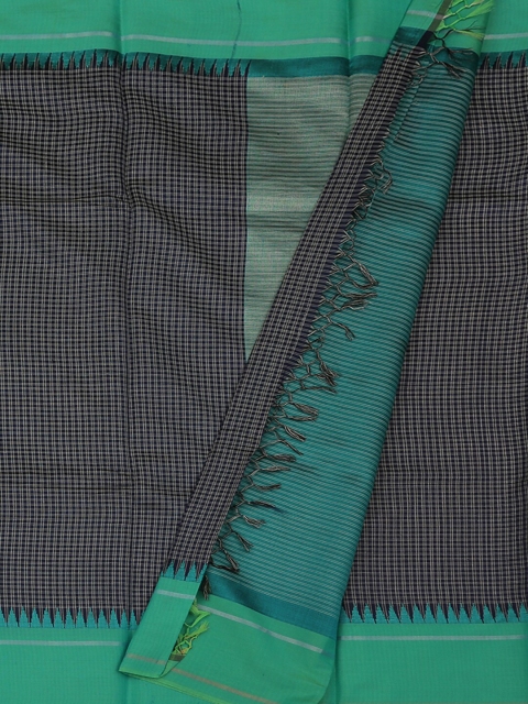

Pothys Blue & Sea Green Jute Silk Checked Saree