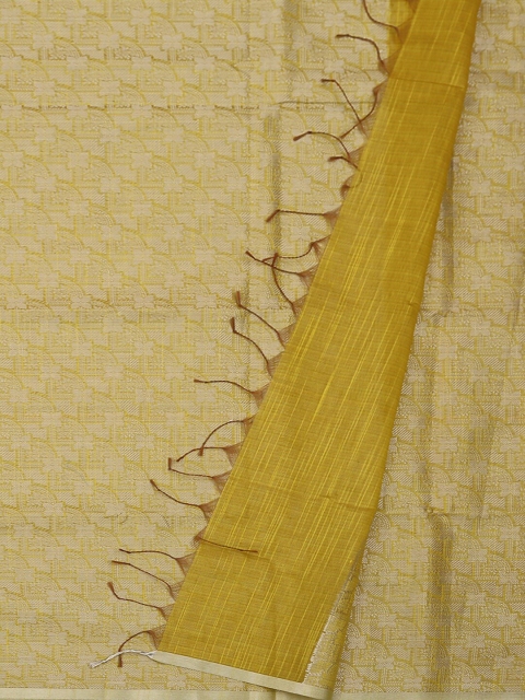 

Pothys Yellow & Off-White Cotton Blend Woven Design Saree