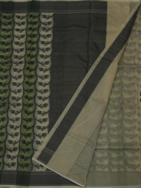 

Pothys Cream-Coloured & Green Jute Cotton Woven Design Saree