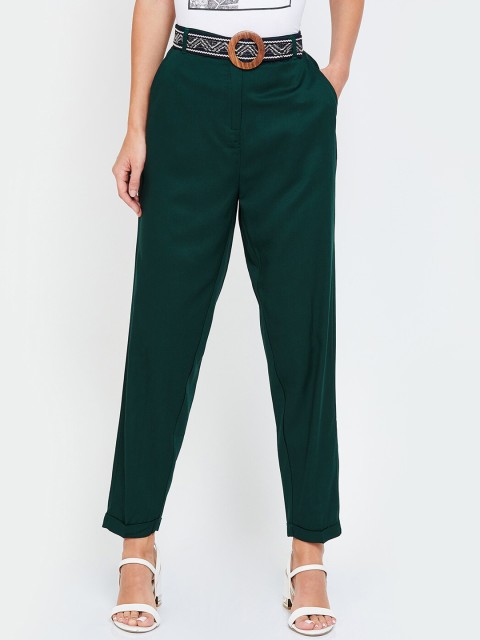 

CODE by Lifestyle Women Green Regular Fit Solid Regular Trousers