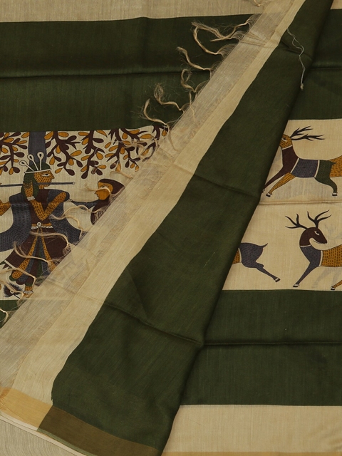 

Pothys Green & Off-White Jute Silk Printed Saree
