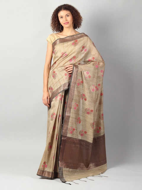 

EthnicRoom Beige Jute Silk Woven Design Banarasi Saree