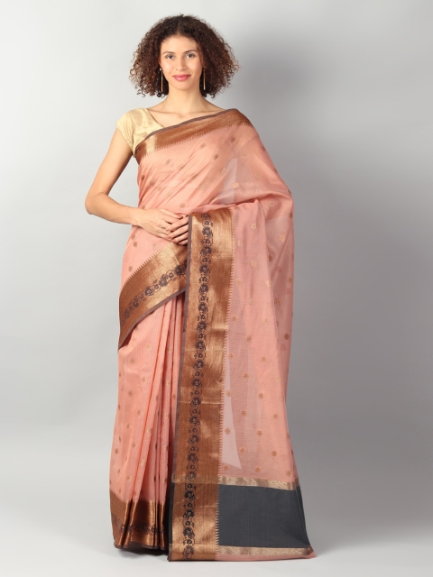 

EthnicRoom Peach-Coloured & Gold-Coloured Silk Cotton Woven Design Banarasi Saree