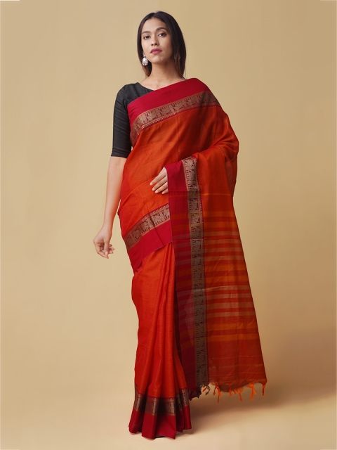 

Unnati Silks Orange & Red Pure Cotton Woven Design Handloom Narayan Peth Saree