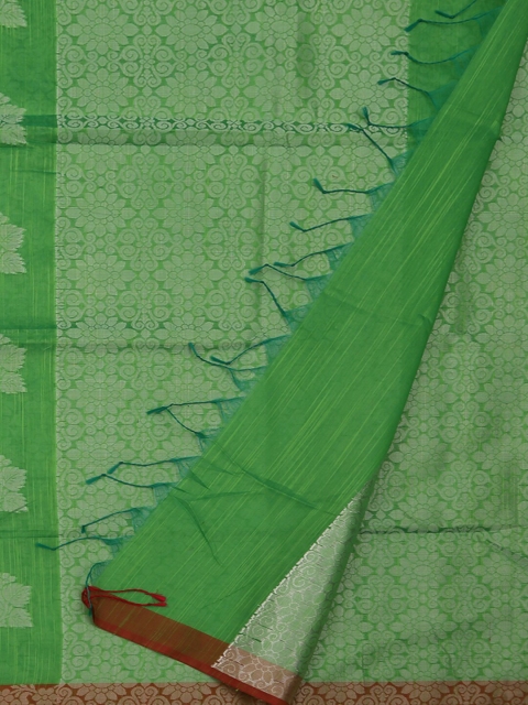

Pothys Green & Silver Cotton Blend Woven Design Saree