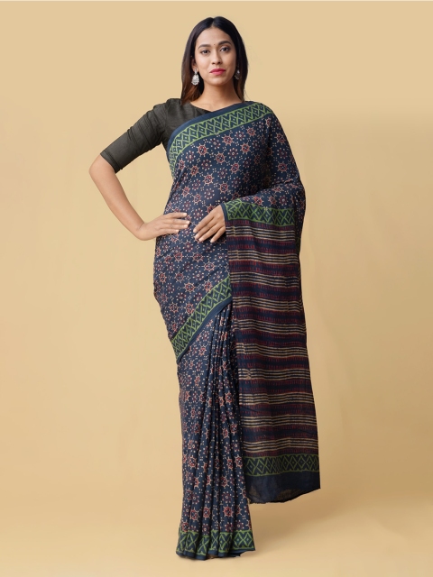 

Unnati Silks Navy Blue & Maroon Pure Cotton Printed Kota Saree
