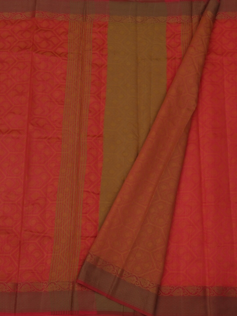 

Pothys Orange & Green Jute Silk Printed Saree