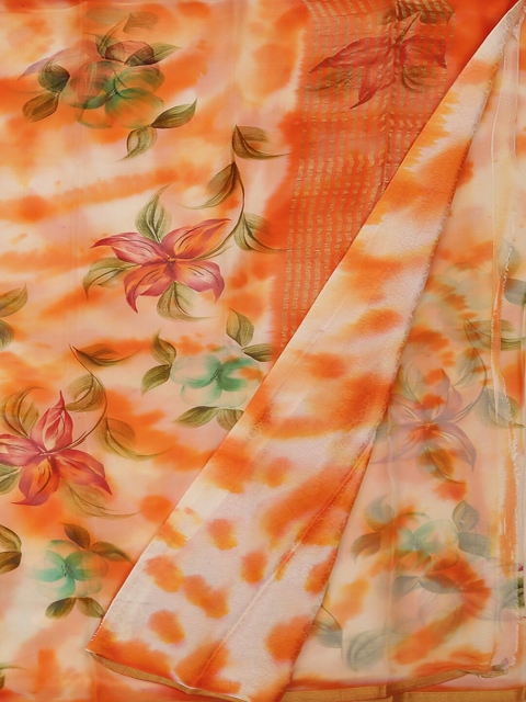 

Pothys Orange & Green Pure Georgette Solid Saree