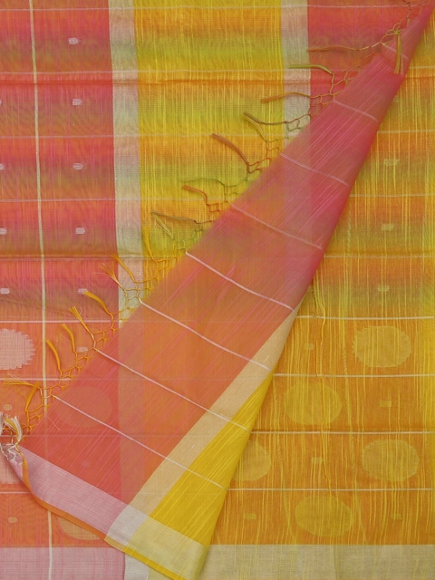 

Pothys Pink & Yellow Mercerised Cotton Woven Design Saree