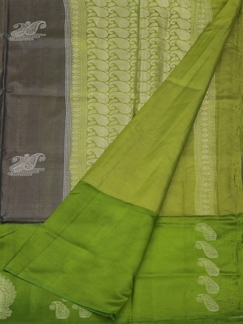 

Pothys Grey & Green Jute Silk Printed Saree