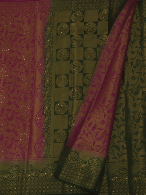 

Pothys Magenta & Green Jute Silk Printed Saree
