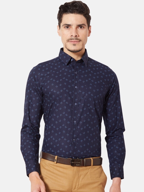 

Oxemberg Men Navy Blue Slim Fit Printed Semiformal Shirt