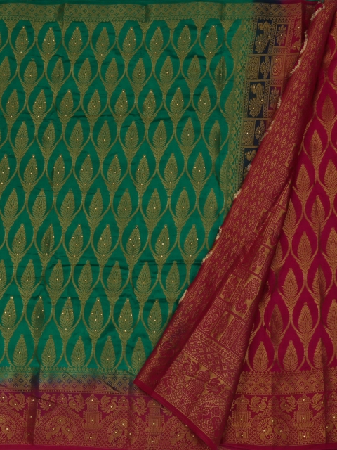 

Pothys Green & Red Jute Silk Woven Design Saree