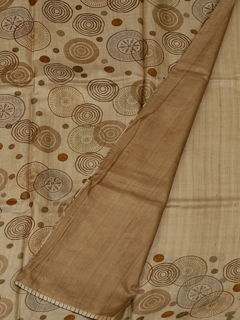 

Pothys Cream-Coloured & Brown Jute Silk Printed Saree