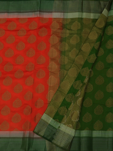 

Pothys Orange & Green Jute Silk Printed Saree