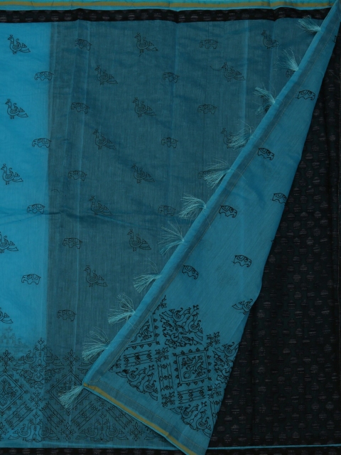 

Pothys Blue & Black Pure Cotton Printed Saree