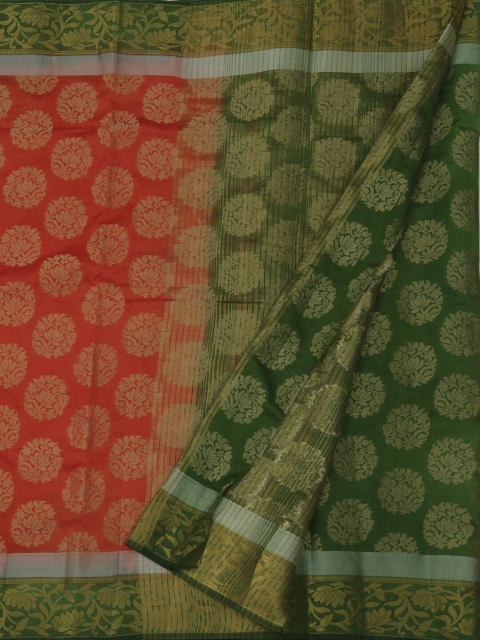 

Pothys Orange & Green Jute Silk Woven Design Saree