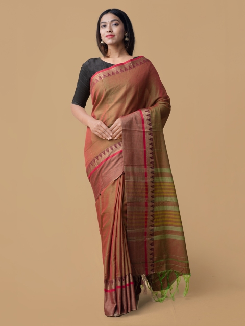 

Unnati Silks Red Pure Cotton Solid Handloom Narayan Peth Saree
