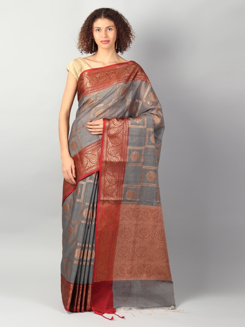 

EthnicRoom Grey Silk Cotton Woven Design Banarasi Saree