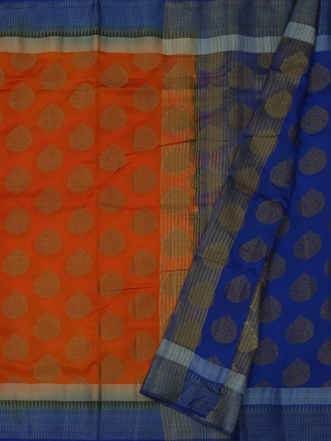 

Pothys Orange & Blue Jute Silk Woven Design Saree